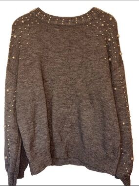 BiBi Pearl-Accent Scoop Neck Sweater - Gray